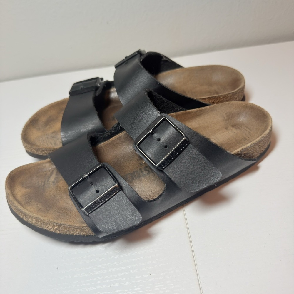 Birkenstock Arizona Classic Birko-Flor Double Buckle Slides Black Women Sz 8/39 - Picture 2 of 11